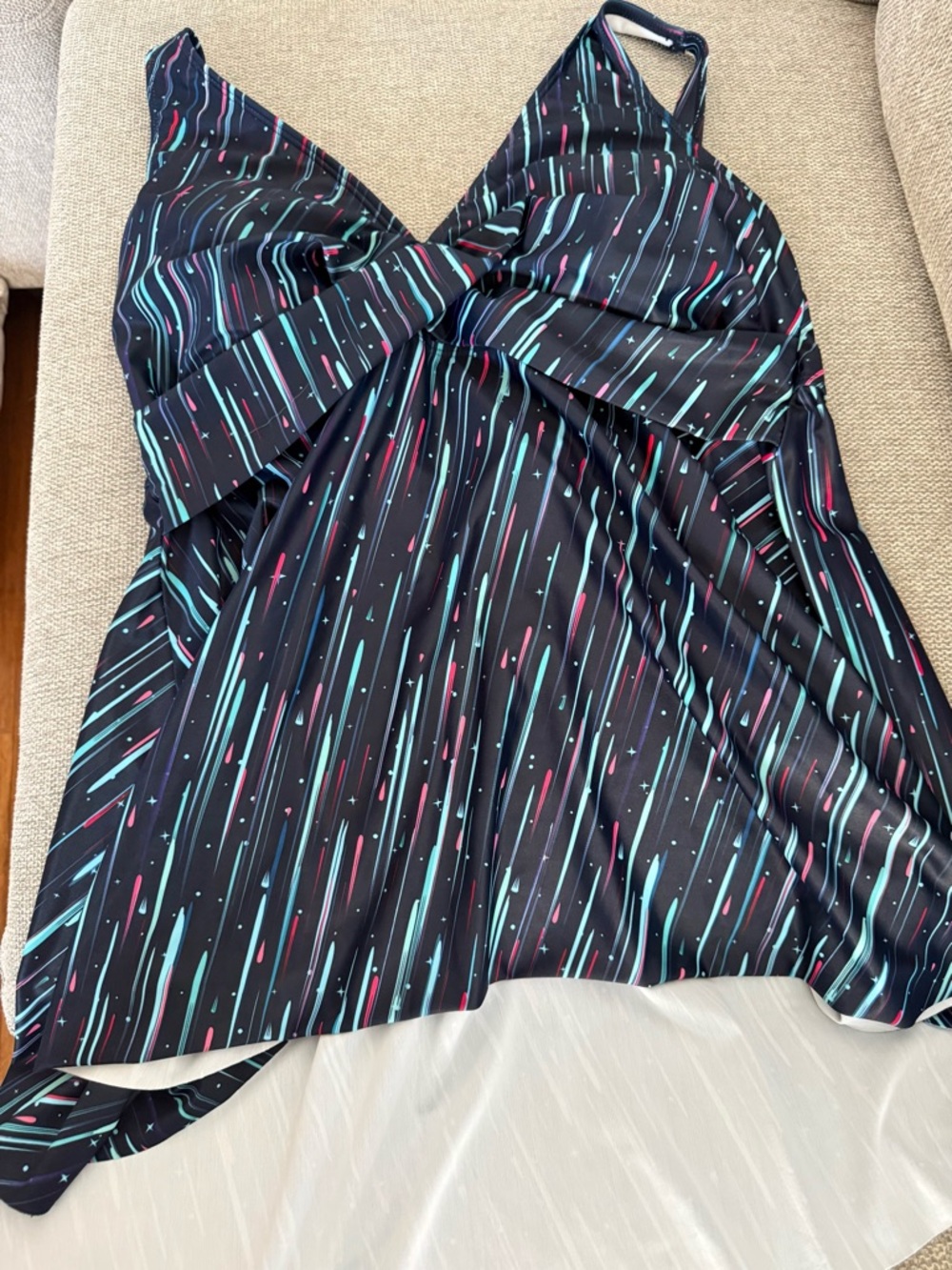 Multicolored  Print V-Neck Women’s Tank Top Tankini with Black Swim Shorts.